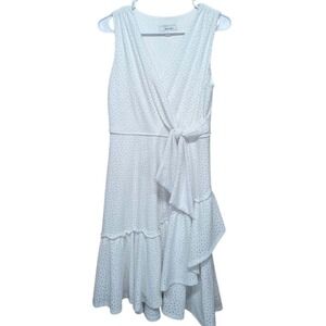 Signature by Robbie Bee White Eyelet Wrap Midi Dress Petite Small